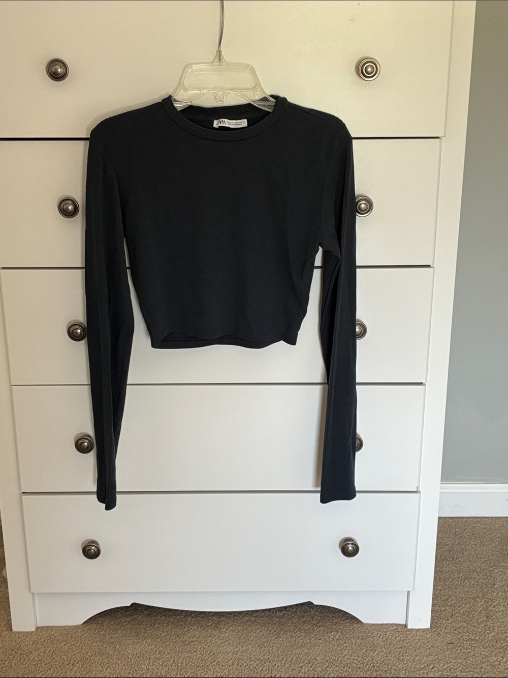 Zara Blue Long Sleeve Cropped Crew Top